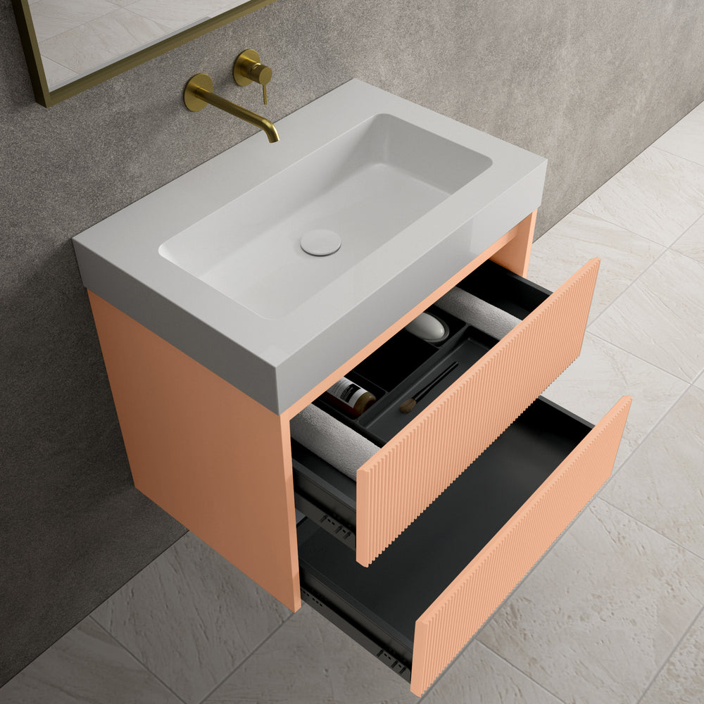 Scanalato Double Drawer Vanity Unit  With Beyondstone BLOC Basin - Peach Fuzz 700mm