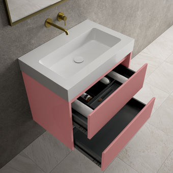 Scanalato Double Drawer Vanity Unit  With Beyondstone BLOC Basin - Dusky Pink 700mm