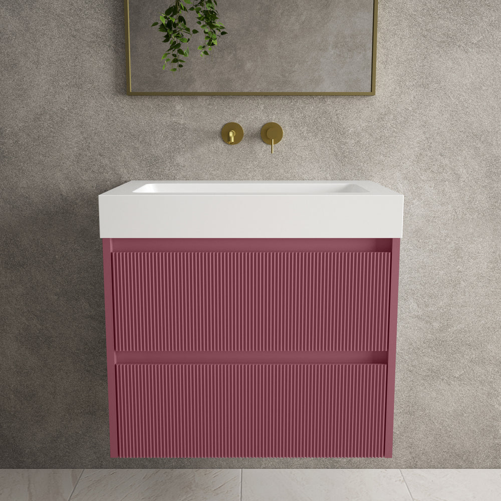 Scanalato Double Drawer Vanity Unit  With Beyondstone BLOC Basin - Mineral Red 700mm