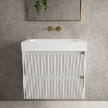 Scanalato Double Drawer Vanity Unit  With Beyondstone BLOC Basin - Soft Grey 700mm