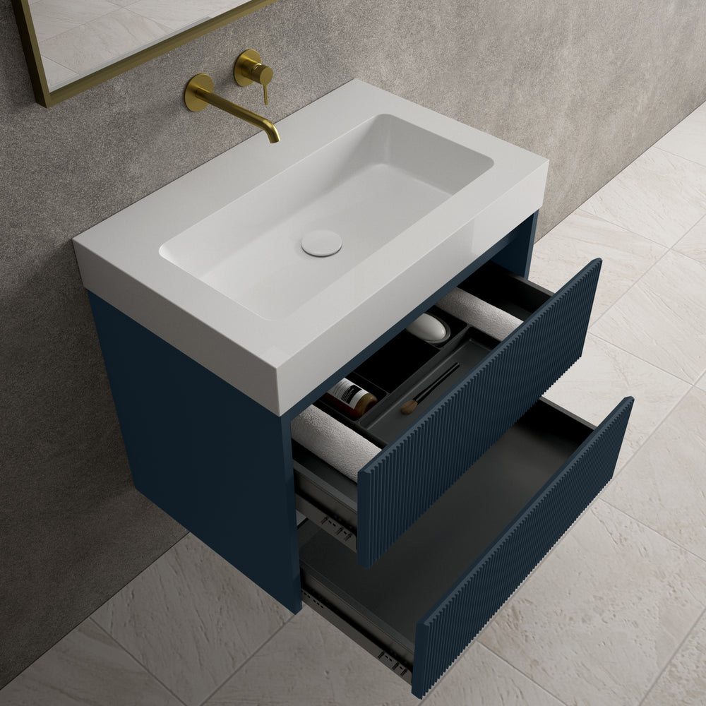 Scanalato Double Drawer Vanity Unit  With Beyondstone BLOC Basin - Midnight Blue 700mm