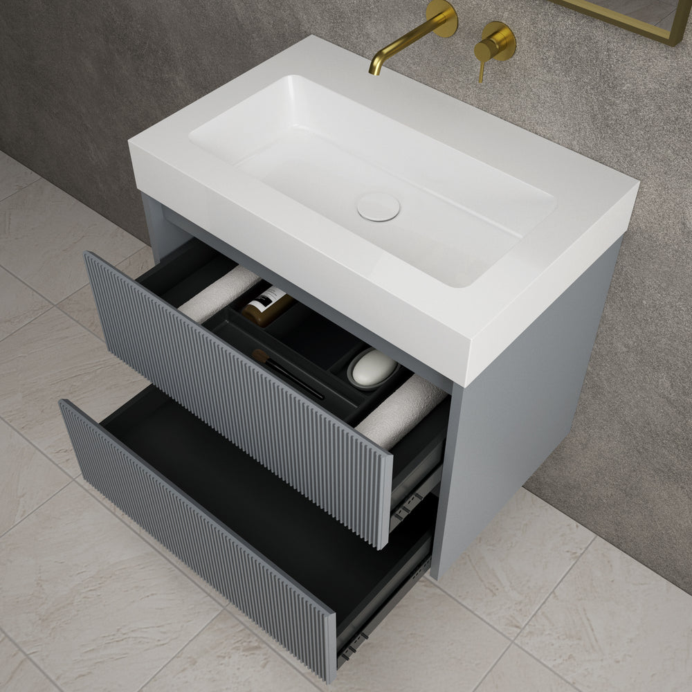 Scanalato Double Drawer Vanity Unit  With Beyondstone BLOC Basin - Dove Grey 700mm