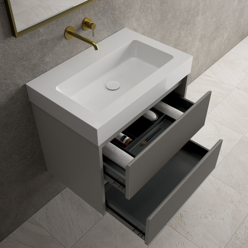 Scanalato Double Drawer Vanity Unit  With Beyondstone BLOC Basin - Rich Taupe 700mm