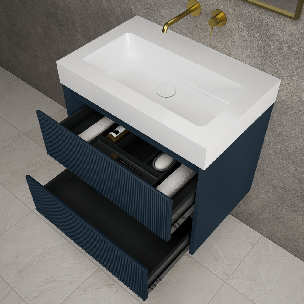 Scanalato Double Drawer Vanity Unit  With Beyondstone BLOC Basin - Midnight Blue 700mm