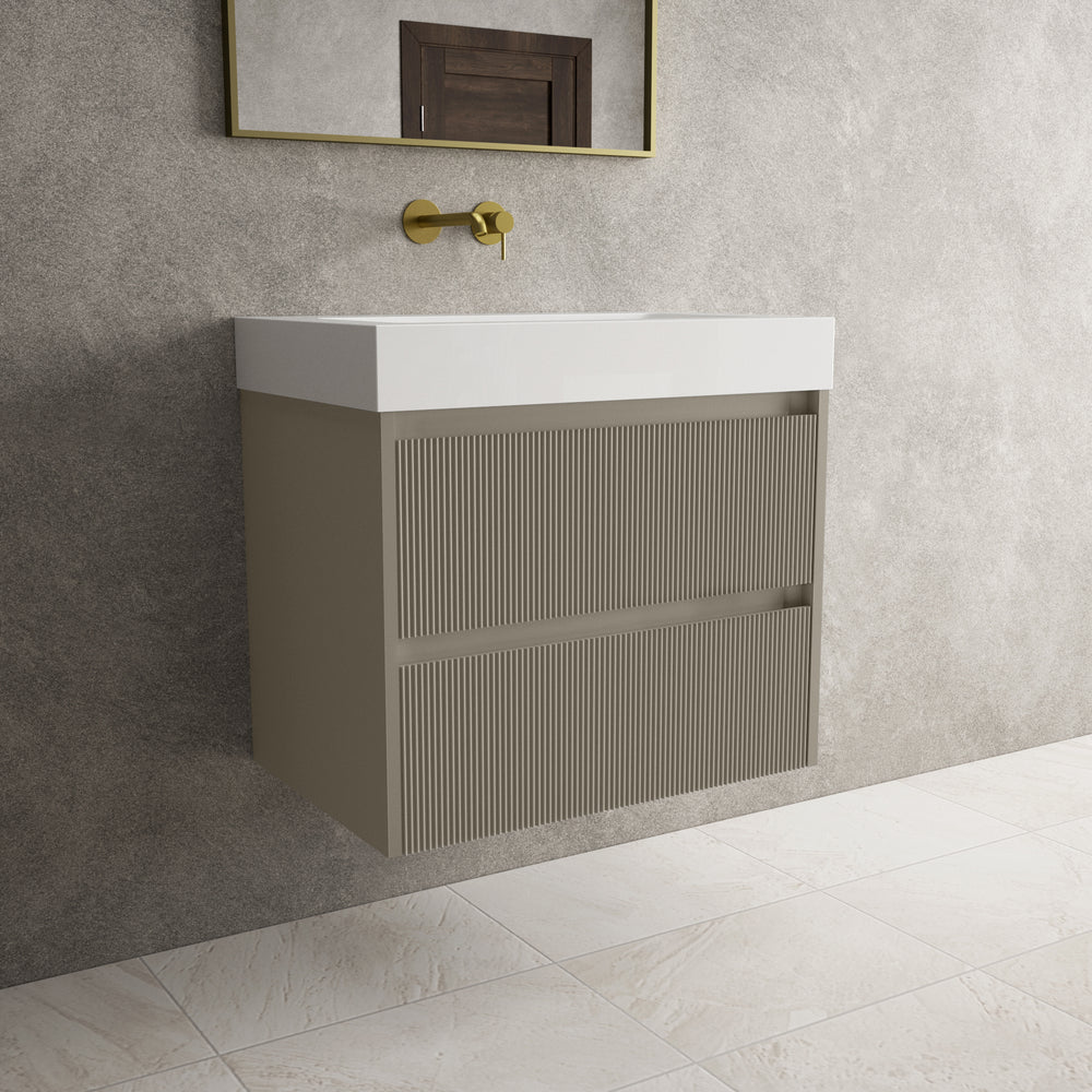 Scanalato Double Drawer Vanity Unit  With Beyondstone BLOC Basin - Soft Taupe 700mm