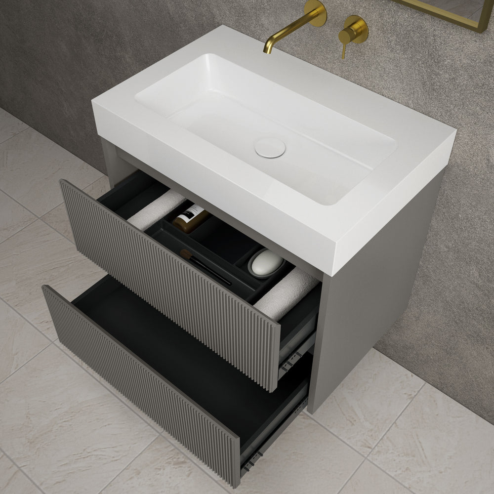 Scanalato Double Drawer Vanity Unit  With Beyondstone BLOC Basin - Rich Taupe 700mm