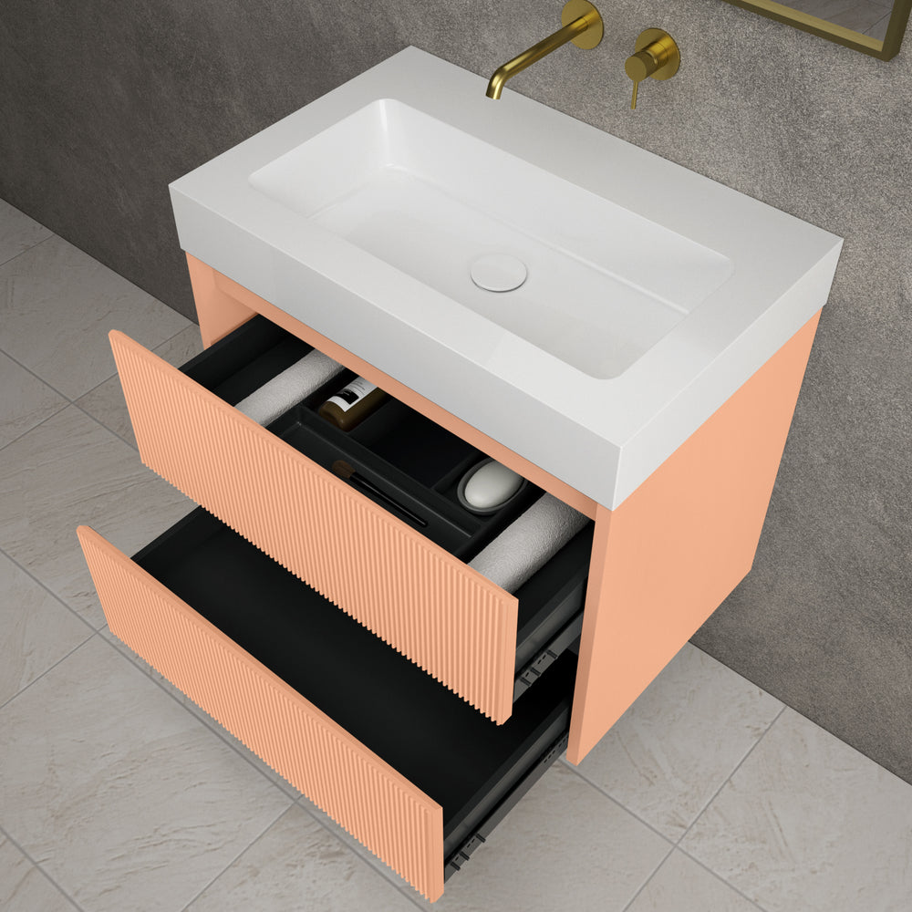 Scanalato Double Drawer Vanity Unit  With Beyondstone BLOC Basin - Peach Fuzz 700mm