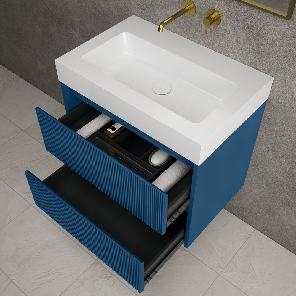 Scanalato Double Drawer Vanity Unit  With Beyondstone BLOC Basin - Ocean Blue 700mm
