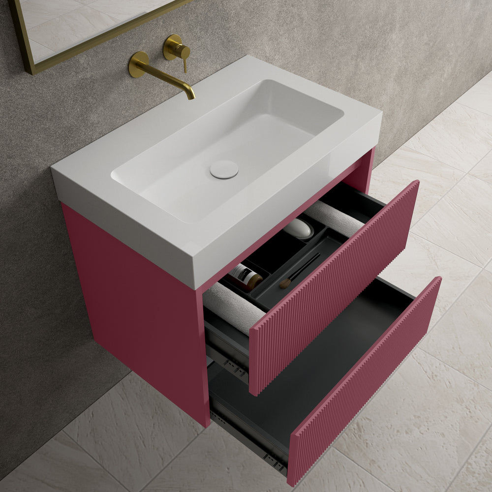 Scanalato Double Drawer Vanity Unit  With Beyondstone BLOC Basin - Mineral Red 700mm