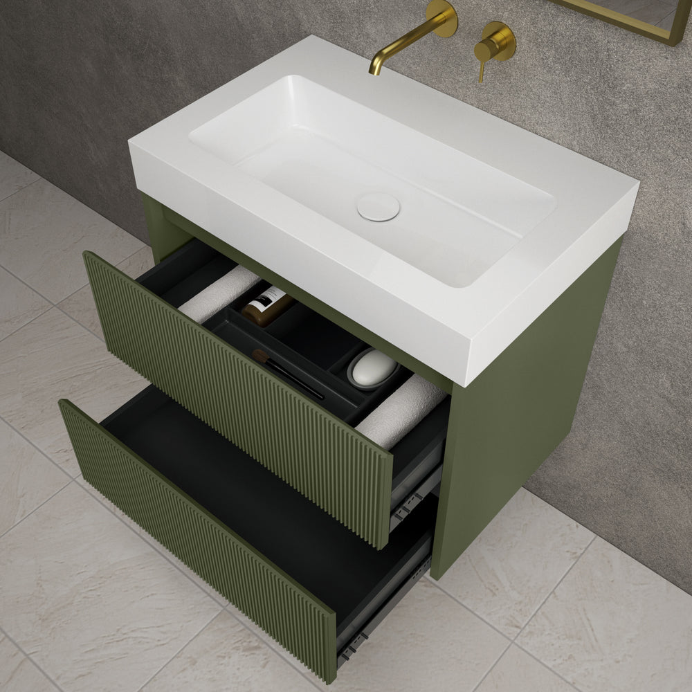 Scanalato Double Drawer Vanity Unit  With Beyondstone BLOC Basin - Seaweed 700mm