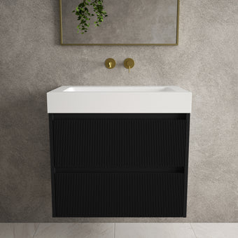 Scanalato Double Drawer Vanity Unit  With Beyondstone BLOC Basin - Pure Black 700mm