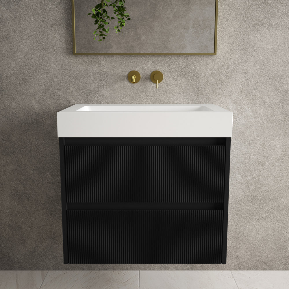 Scanalato Double Drawer Vanity Unit  With Beyondstone BLOC Basin - Pure Black 700mm