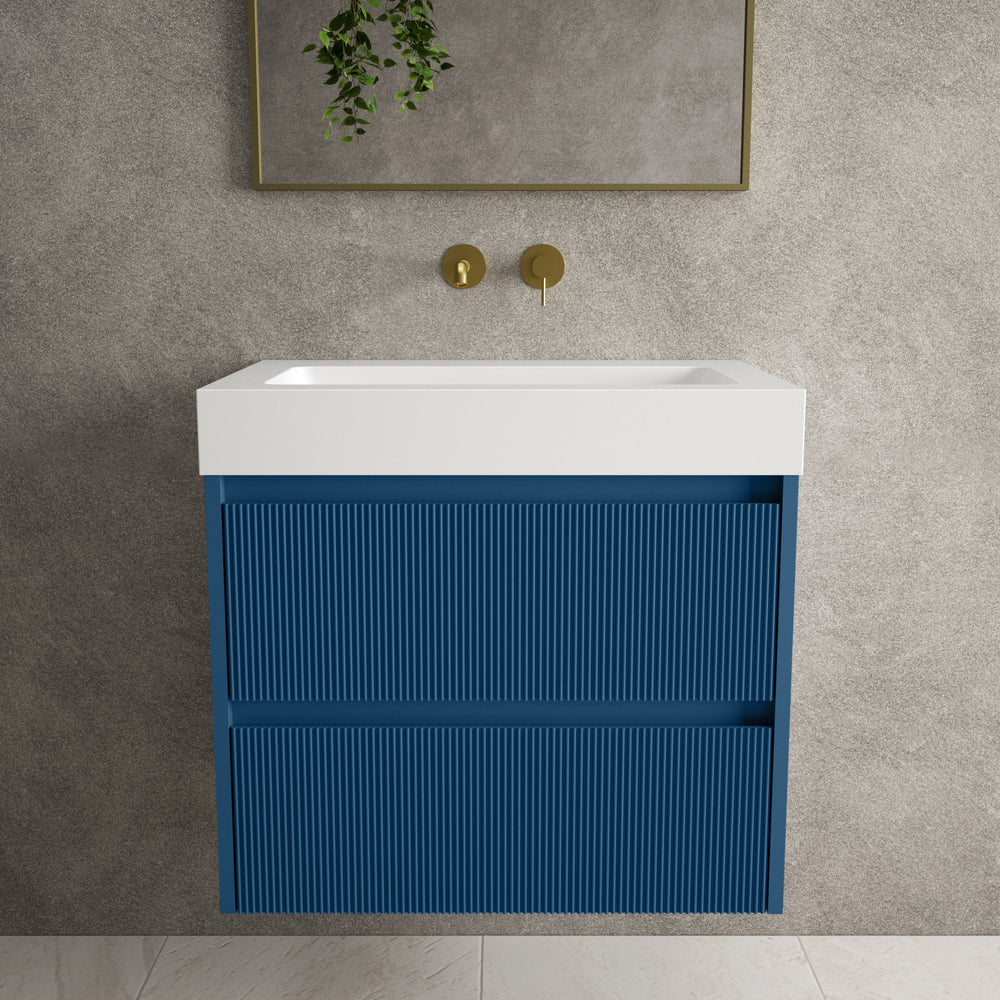 Scanalato Double Drawer Vanity Unit  With Beyondstone BLOC Basin - Ocean Blue 700mm