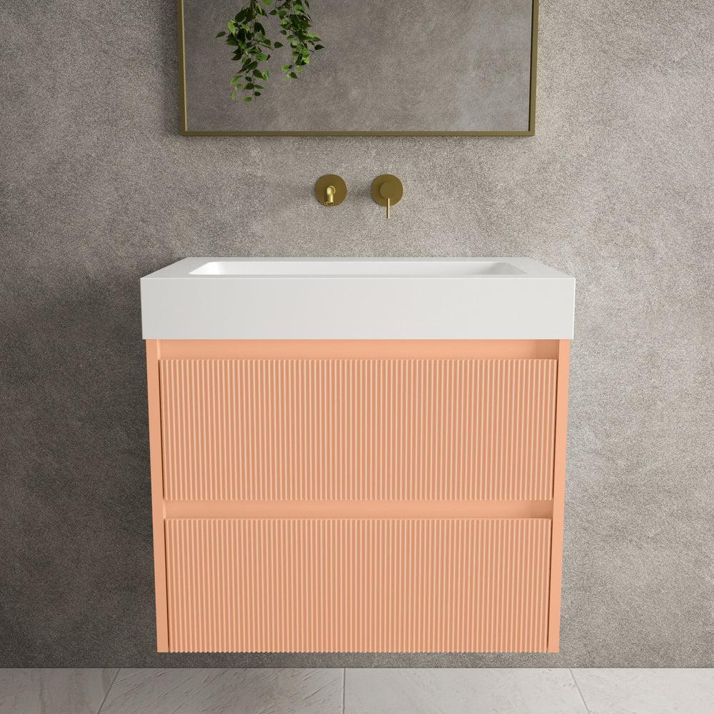 Scanalato Double Drawer Vanity Unit  With Beyondstone BLOC Basin - Peach Fuzz 700mm