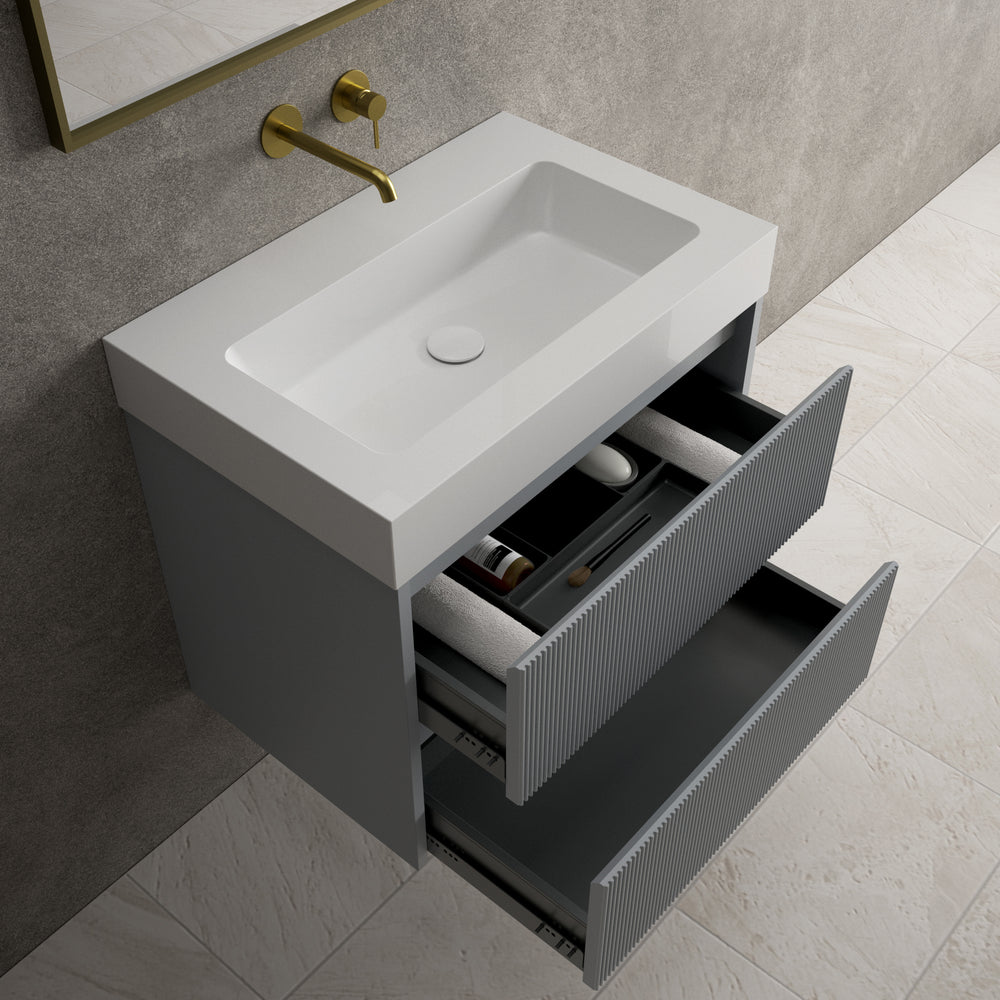 Scanalato Double Drawer Vanity Unit  With Beyondstone BLOC Basin - Dove Grey 700mm