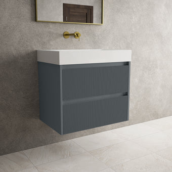 Scanalato Double Drawer Vanity Unit  With Beyondstone BLOC Basin - Slate Grey 700mm