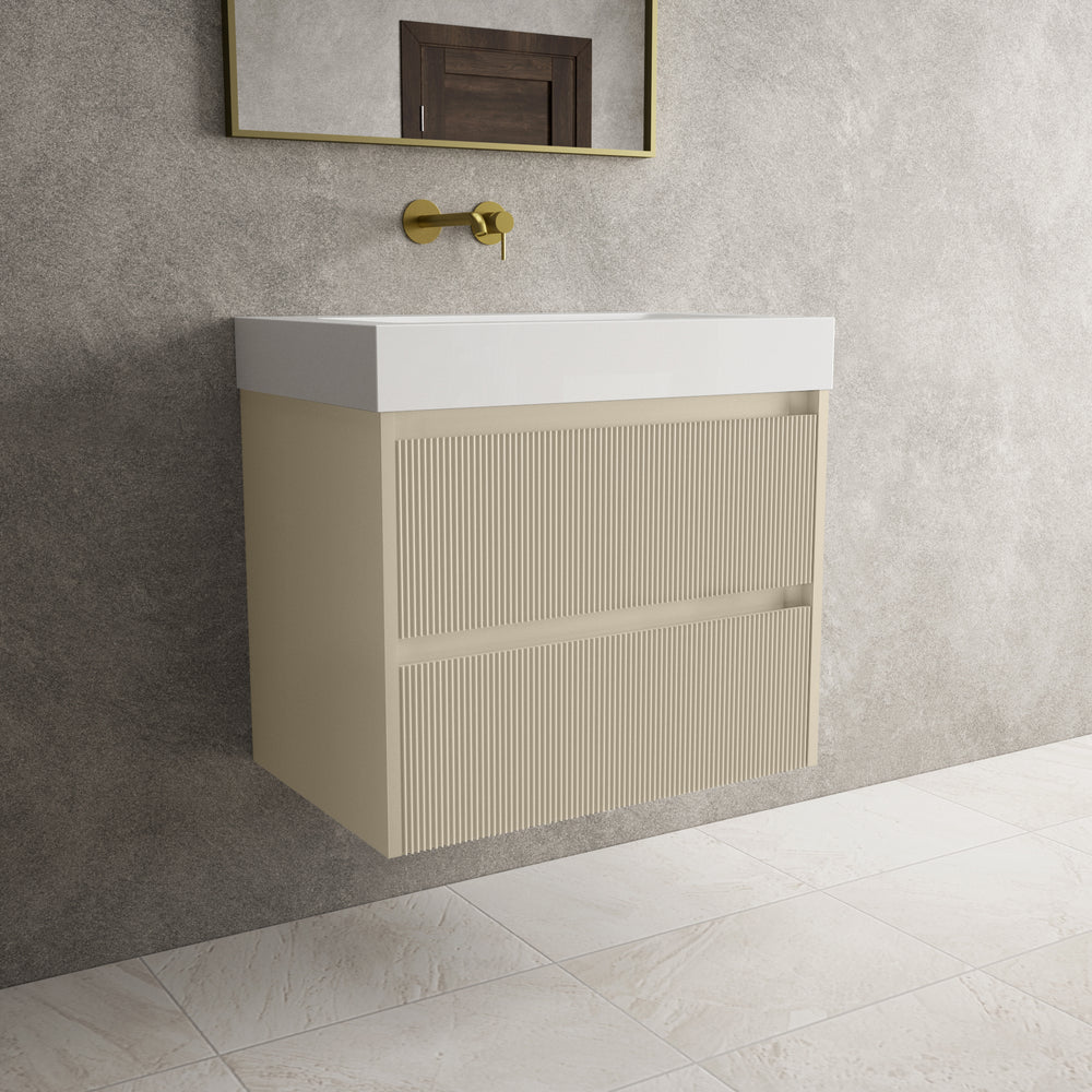 Scanalato Double Drawer Vanity Unit  With Beyondstone BLOC Basin - Cashmere 700mm