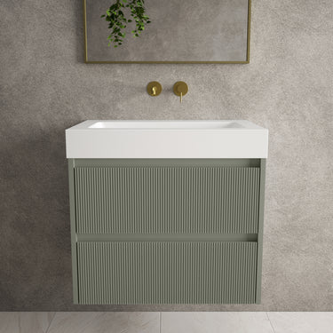 Scanalato Double Drawer Vanity Unit  With Beyondstone BLOC Basin - Pistachio 700mm