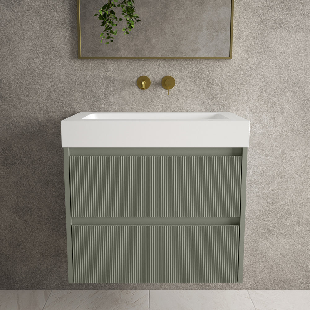 Scanalato Double Drawer Vanity Unit  With Beyondstone BLOC Basin - Pistachio 700mm