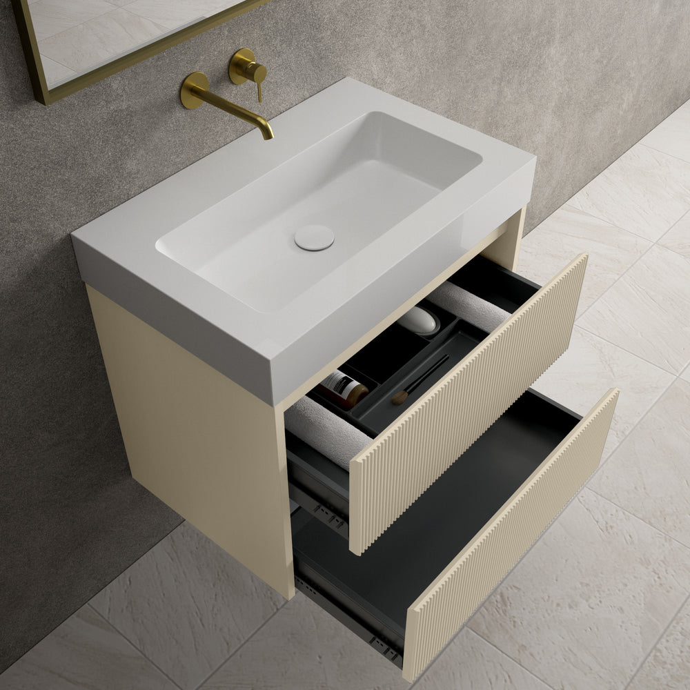 Scanalato Double Drawer Vanity Unit  With Beyondstone BLOC Basin - Cashmere 700mm