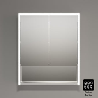 Nebbiolo Steam Free Bathroom Mirror Cabinet with Open Shelf 600x700mm - Aluminium