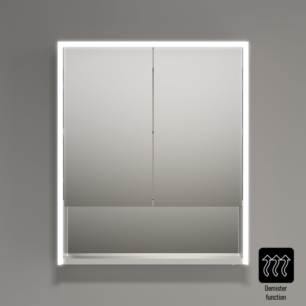 Nebbiolo Steam Free Aluminium Bathroom Mirror Cabinet with Open Shelf 600x700mm
