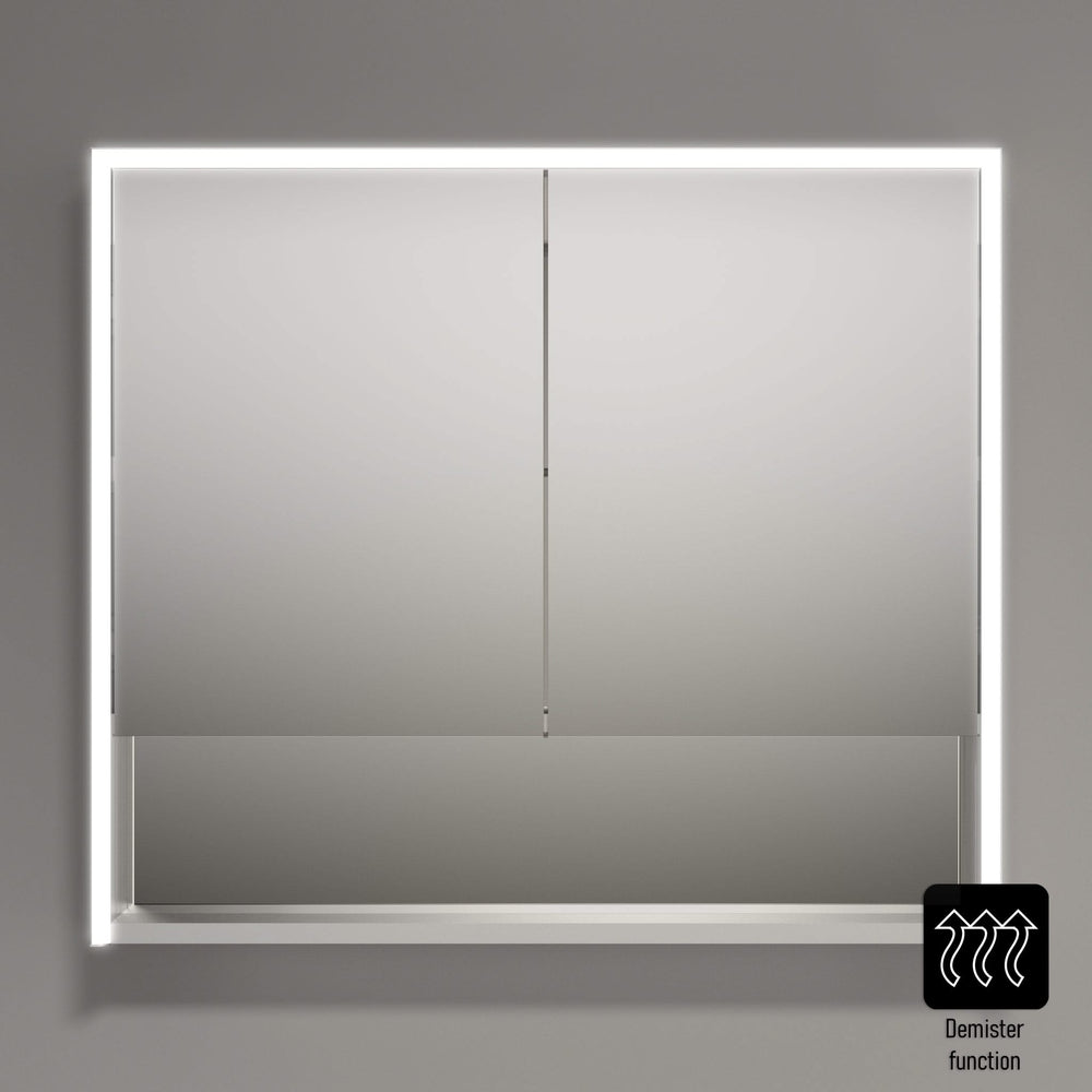 Nebbiolo Steam Free Aluminium Double Door Mirror Cabinet with Open Shelf 800x700mm