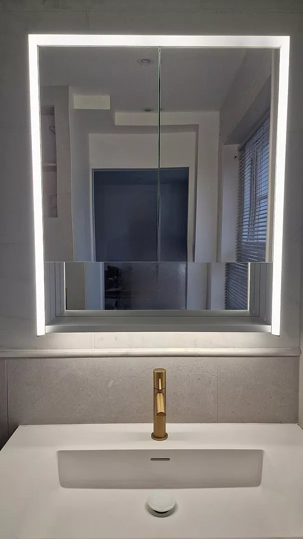 Nebbiolo Steam Free Bathroom Mirror Cabinet with Open Shelf 600x700mm - Aluminium