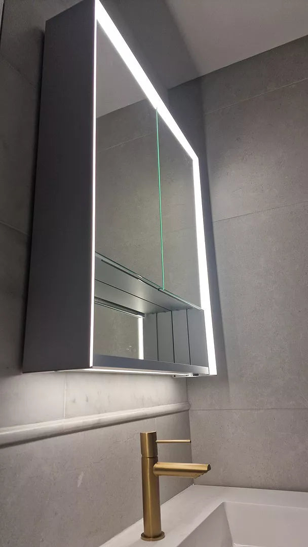 Nebbiolo Steam Free Bathroom Mirror Cabinet with Open Shelf 600x700mm - Aluminium
