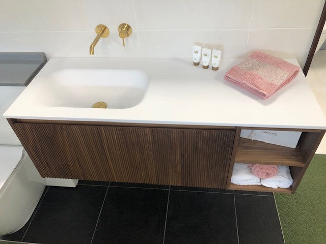 Single Drawer Walnut Vanity Unit & Basin 1200mm - Scanalato