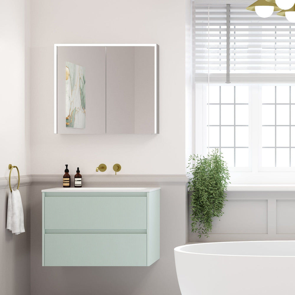 Scanalato Double Drawer Vanity Unit  With Beyondstone Basin - Peppermint 800mm