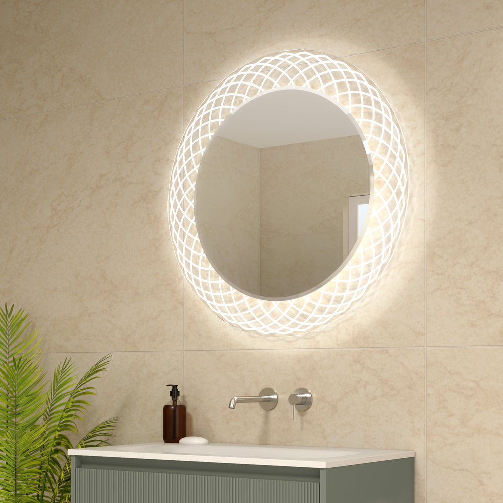 Barbera Round Bathroom Mirror with Dual Lighting System - 800mm
