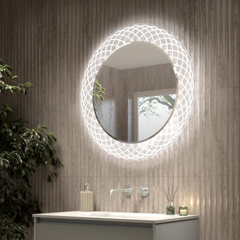 Barbera Round Bathroom Mirror with Dual Lighting System - 800mm