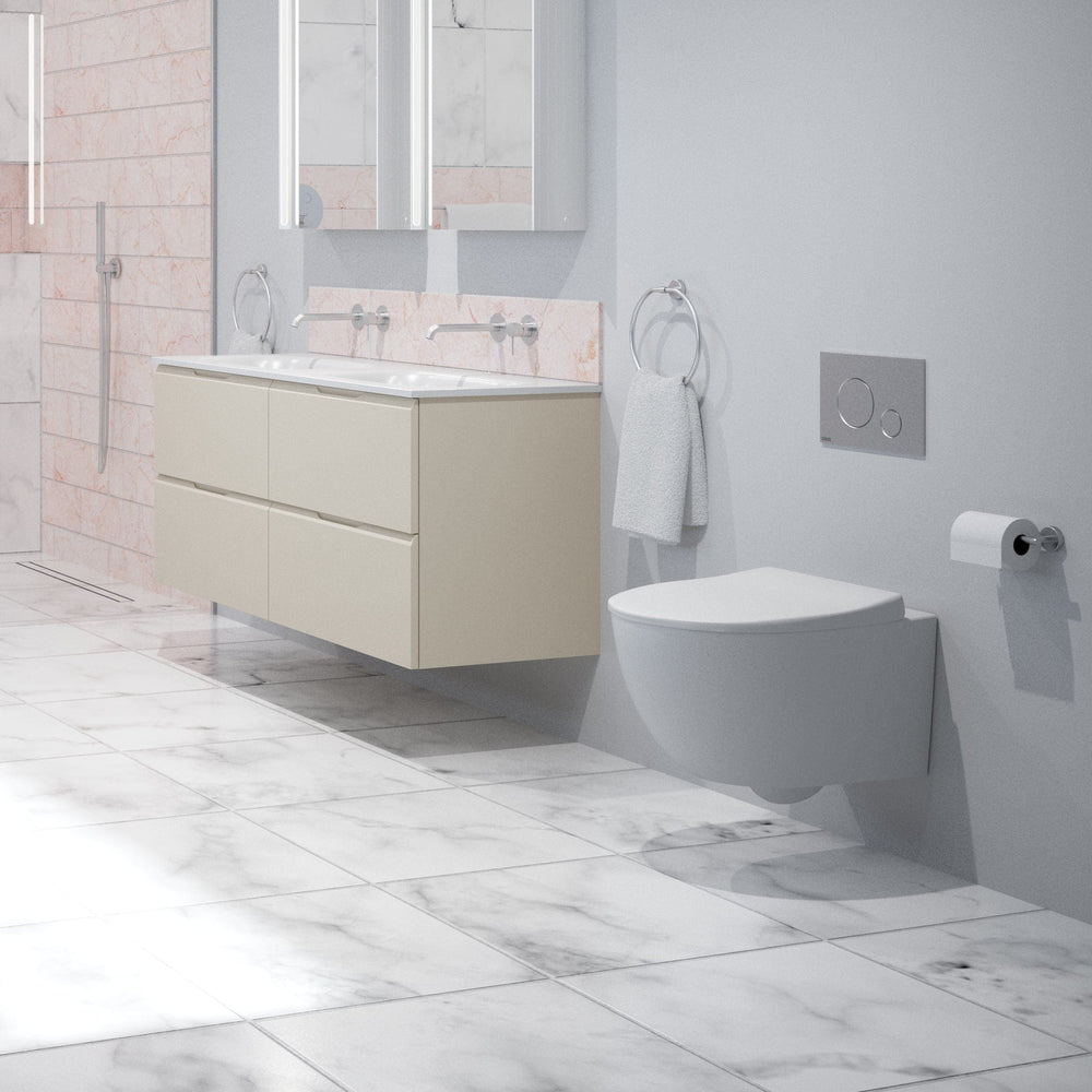 Primo Dolce Wall Hung Rimless Toilet, With Concealed Cistern Frame & Brushed Steel Effect Flush Plate