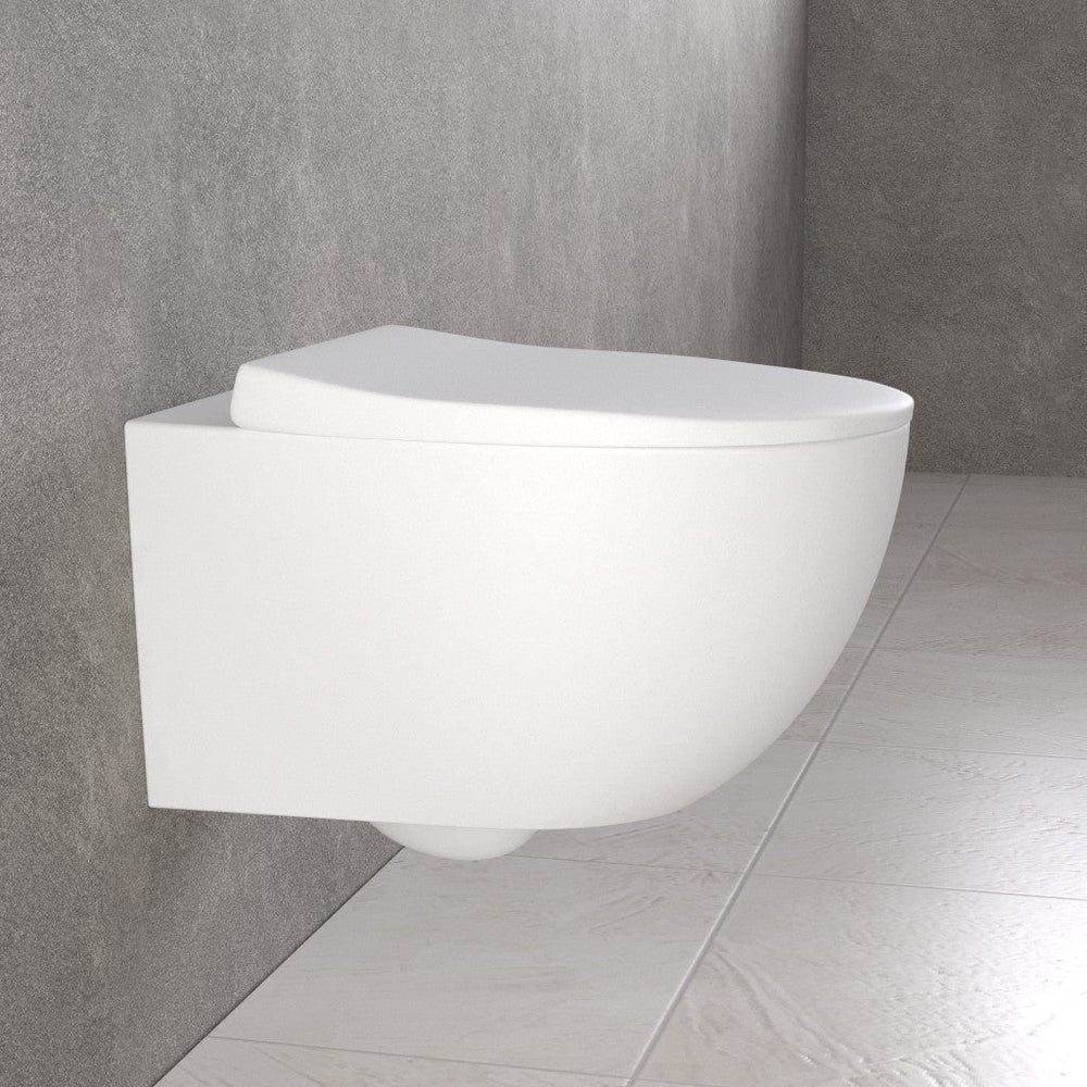 Primo Dolce Wall Hung Rimless Toilet, With Concealed Cistern Frame & Brushed Brass Effect Flush Plate