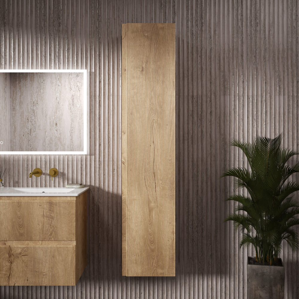 Pura Ribbed Tall Wall Unit 350mm x 1650mm - Oak