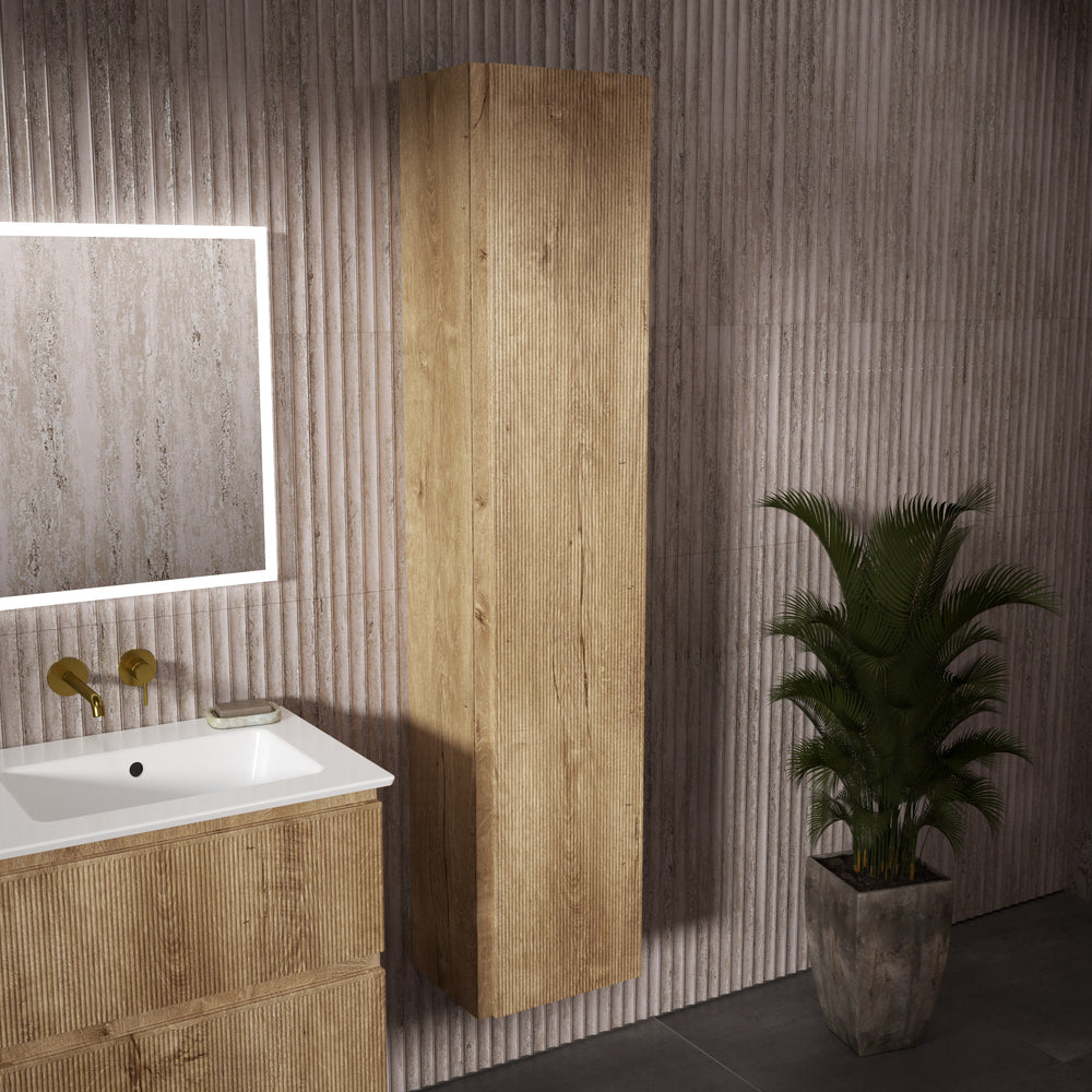 Pura Ribbed Tall Wall Unit 350mm x 1650mm - Oak