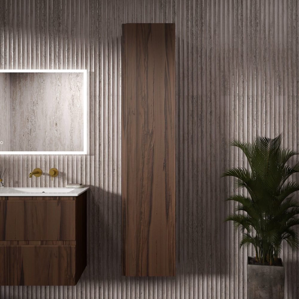Pura Ribbed Tall Wall Unit 350mm x 1650mm - Walnut