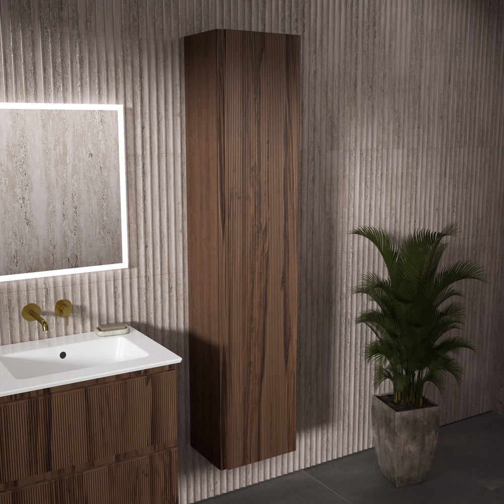 Pura Ribbed Tall Wall Unit 350mm x 1650mm - Walnut