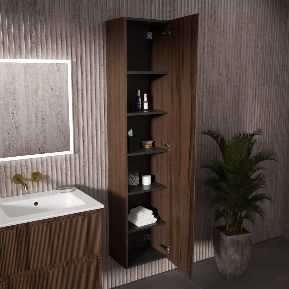 Pura Ribbed Tall Wall Unit 350mm x 1650mm - Walnut