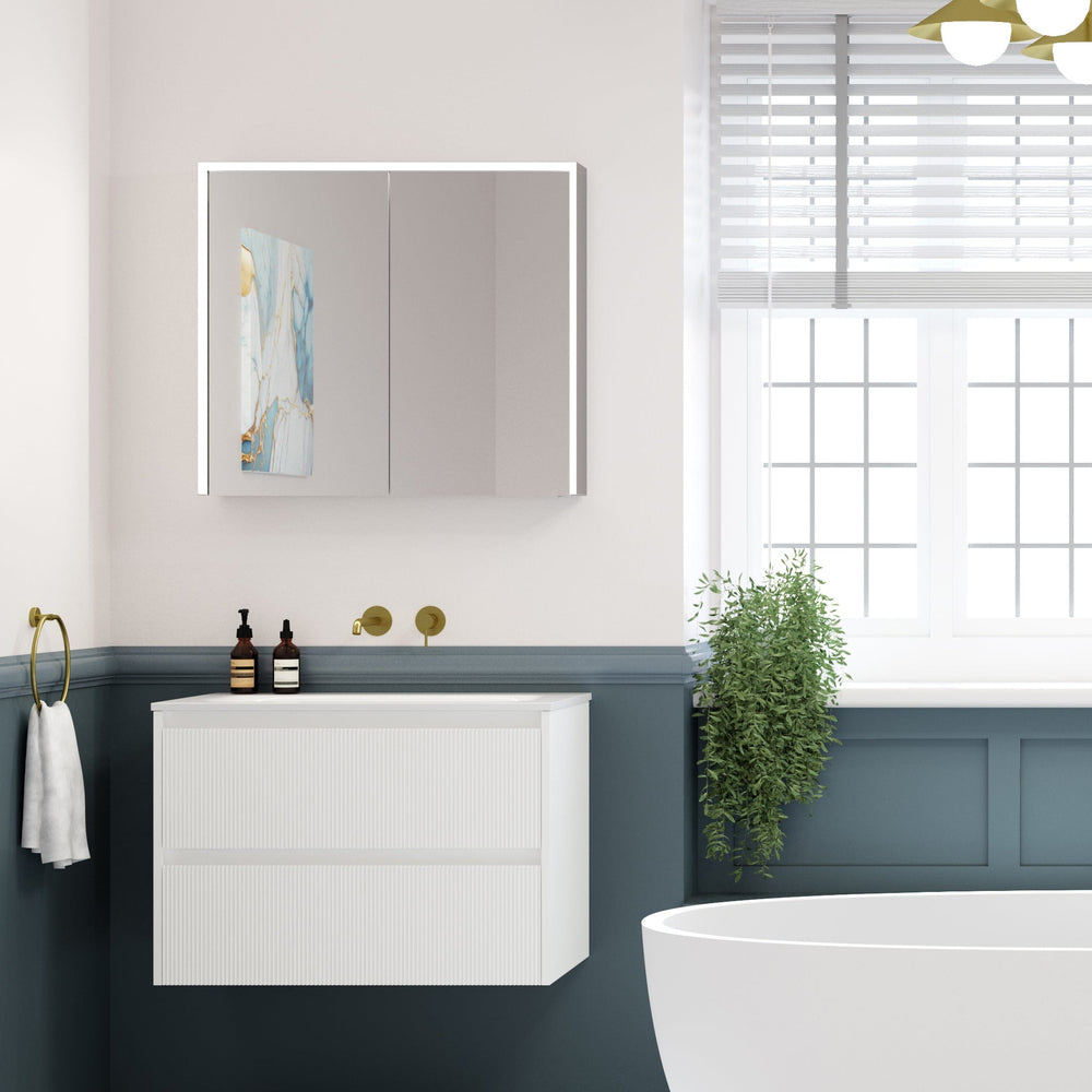 Scanalato Double Drawer Vanity Unit  With Beyondstone Basin - Pure White 800mm