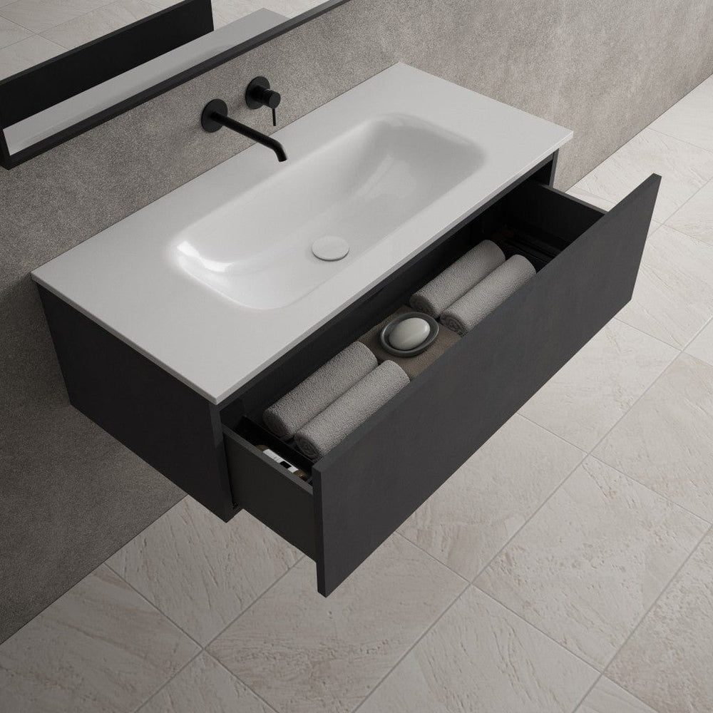 Raffinata One Drawer Vanity Unit With Beyondstone Basin - Dark Concrete 1000mm