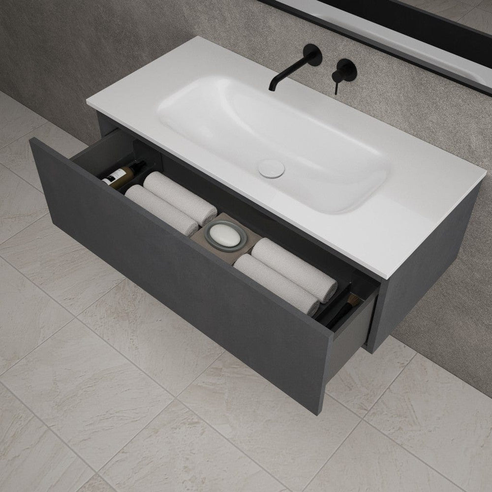 Raffinata One Drawer Vanity Unit With Beyondstone Basin - Dark Concrete 1000mm
