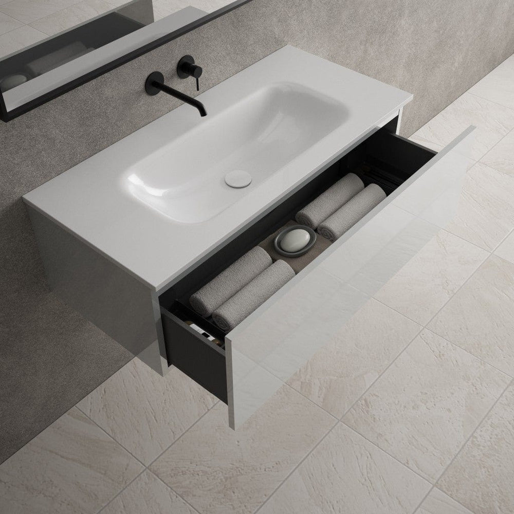 Raffinata One Drawer Vanity Unit With Beyondstone Basin - Gloss Dove 1000mm