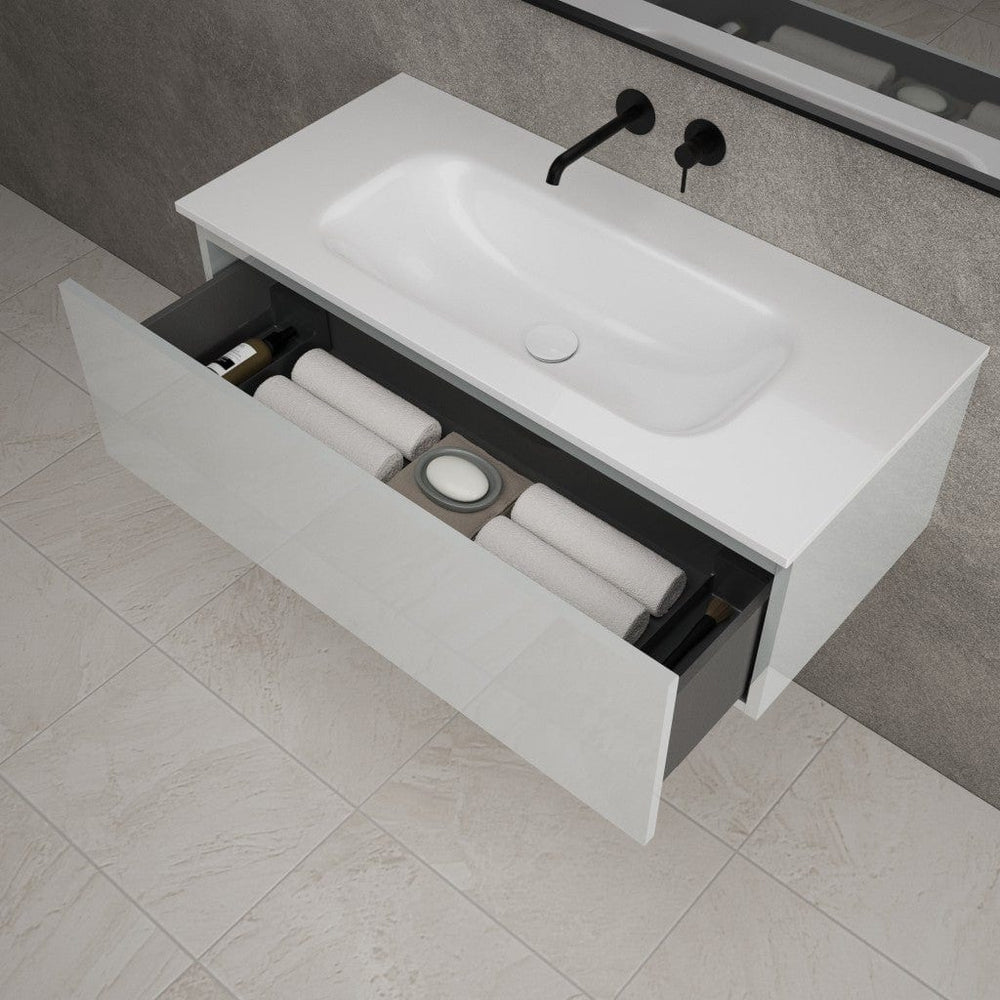 Raffinata One Drawer Vanity Unit With Beyondstone Basin - Gloss Dove 1000mm