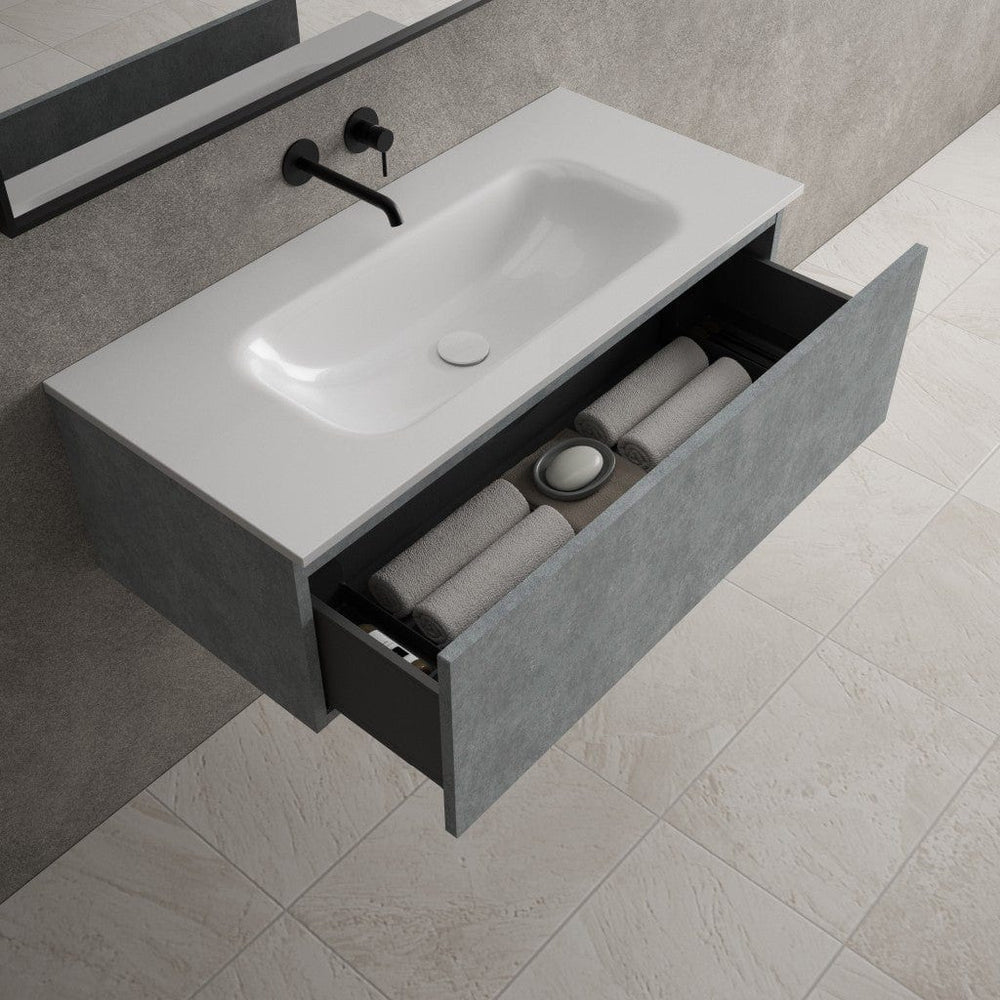 Raffinata One Drawer Vanity Unit With Beyondstone Basin - Light Concrete 1000mm