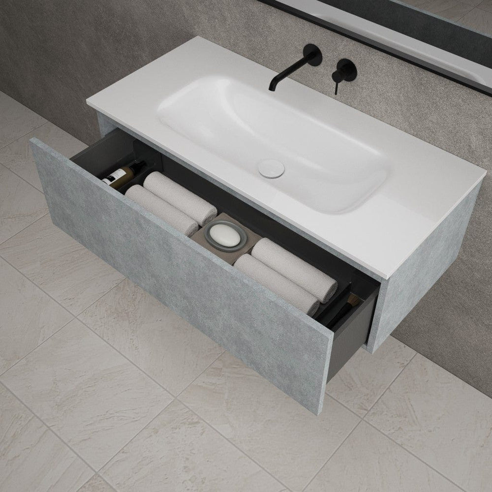 Raffinata One Drawer Vanity Unit With Beyondstone Basin - Light Concrete 1000mm