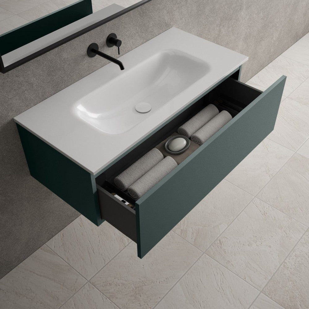 Raffinata One Drawer Vanity Unit With Beyondstone Basin - Matt Dark Green 1000mm