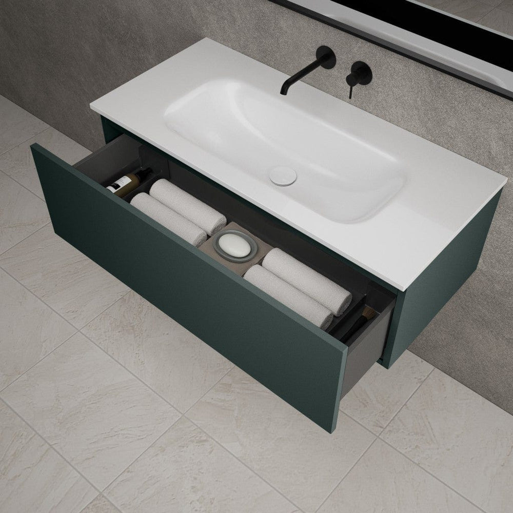 Raffinata One Drawer Vanity Unit With Beyondstone Basin - Matt Dark Green 1000mm