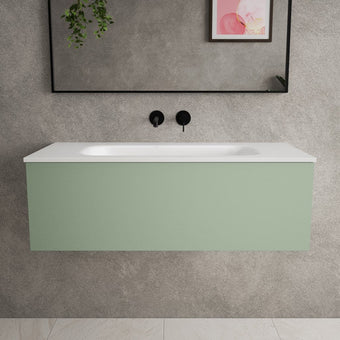 Raffinata One Drawer Vanity Unit With Beyondstone Basin - Matt Light Green 1000mm